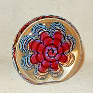 Signed Nourot Art Glass Large 1996 Paperweight Disk Opalescent Iridescent Spiral