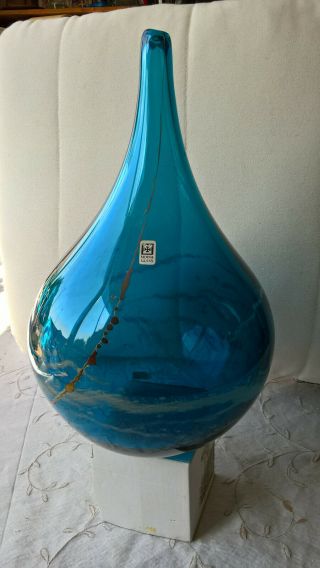 Huge Vintage Mdina Glass Onion Vase With Stickers And Inscribed Base
