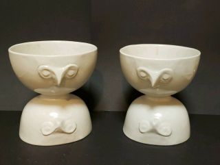 Pair Rare Mid - Century Owl Egg Cups Bennington Pottery David Gil Co - Op Design