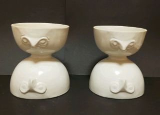 Pair Rare Mid - Century Owl Egg Cups Bennington Pottery David Gil Co - Op Design 2