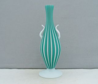Fratelli Toso Glass Murano A Canne Striped Vase Satin Acid Matte Finish