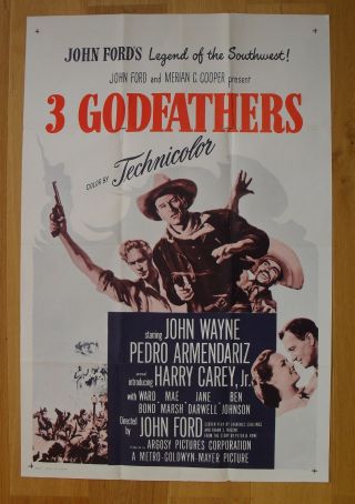 3 Godfathers John Wayne Western Us Movie Poster 1 Sheet R60s
