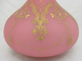 Bohemian Pink Opaline Glass Vase with Raised Gilding Decoration 32.  5cm 3