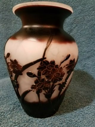 Modern Galle Vase With Etched Floral Design 8 "