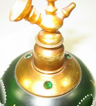 Antique Moser Glass Green Painted Perfume Atomizer Bottle 4