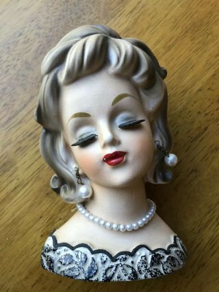 Vintage Rare Napco? Enesco? Scalloped Dress Lady Head Vase Long Eyelashes