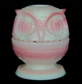 Rare Fenton Owl Rosalene Glossy Glass Fairy Light Lamp - 2 Piece Candle Holder