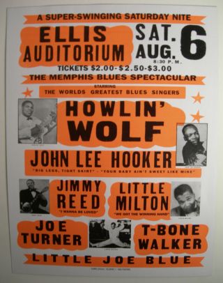 Howlin Wolf John Lee Hooker Jimmy Reed T Bone Walker Globe Concert Tour Poster