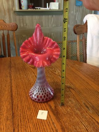 Fenton Vintage Coin Dot Cranberry Opelescent Jip Tulip Vase 80 Puplit Jack In 11