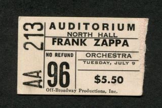 1974 Frank Zappa Concert Ticket Stub Memphis Apostrophe Dont Eat The Yellow Snow