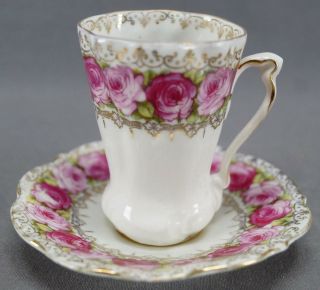 Es Prussia Large Pink Rose & Gold Chocolate Cup & Saucer Circa 1902 - 1938