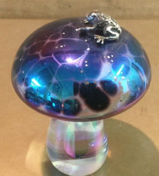Glasform John Ditchfield Mushroom With Silver Frog Paperweight 2”