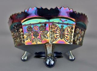 Fenton Butterfly & Berry Blue Carnival Glass Round Footed 8¾ " Master Bowl 5382