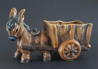Vintage Ceramic Donkey/mule And Cart Handpainted Art Pottery Brown 10 "