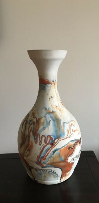 Large Nemadji Pottery Native Art Swirled Colors Vase 12” High