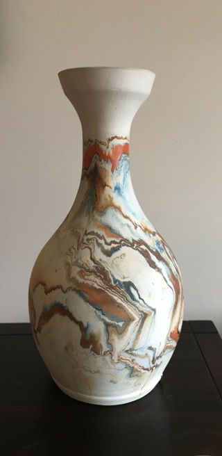Large Nemadji Pottery Native Art Swirled Colors Vase 12” High 2
