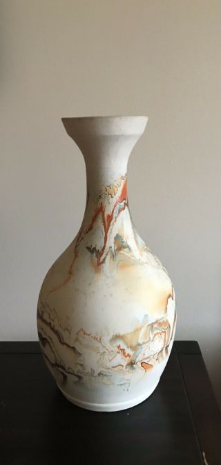 Large Nemadji Pottery Native Art Swirled Colors Vase 12” High 3
