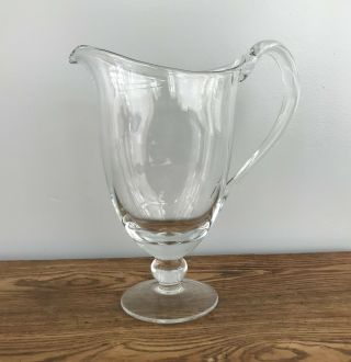 Vintage Hand Blown Empoli Italy Crystal Clear Glass Large Footed Ewer Pitcher