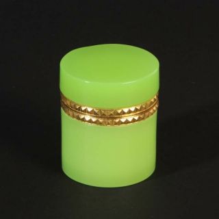 Vintage Jewelery Box French Opaline Glass Firepolished Gold Plate Frog - Green