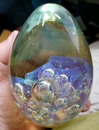 1996 Signed Robert Eickholt Opalescent Iridescent Art Glass Bubble Paperweight