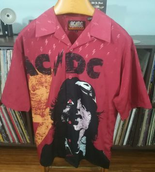 Ac/dc Angus Young Rockware Button - Down Polyester Shirt Large