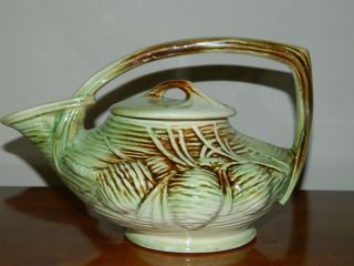 Vintage Mccoy Pottery Pine Cone Tea Pot Green With Brown Highlights Circa 1946