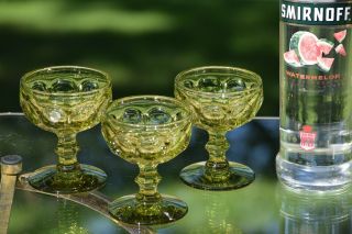 Vintage Green Cocktail Coupe Glasses Set Of 5,  Circa 1960 