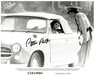 Peter Falk Hand - Signed Columbo 8x10 Authentic W/ Driving His Old Peugeot Car
