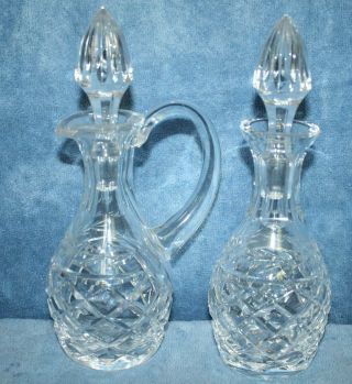 Waterford Crystal Glass Vinegar & Oil Cruet Set With Stoppers - Glandore - 8 1/2 "