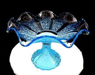 Fenton Art Glass Daisy And Button Blue Large 12 " Fruit Compote 1910 - 1920