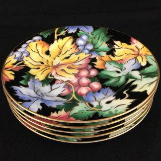 Set of 5 VTG Salad Plates by Fitz and Floyd Vineyard Cloisonné Porcelain Japan 2