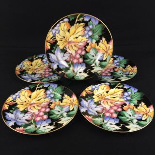 Set of 5 VTG Salad Plates by Fitz and Floyd Vineyard Cloisonné Porcelain Japan 3