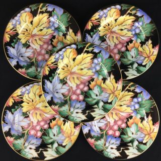 Set of 5 VTG Salad Plates by Fitz and Floyd Vineyard Cloisonné Porcelain Japan 4