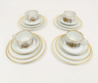 Set Of 4 Fitz And Floyd St.  Nicholas China 16 Pc Cup Saucer Dessert Salad Plate