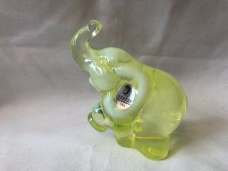 Fenton Glass Yellow Vaseline Elephant Glows With Backlight Handmade In Usa