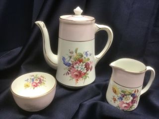 Hammersley China Coffee Pot Sugar Bowl Creamer Set 3069/5 Pink Floral England