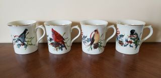 Lenox Winter Greetings Birds Christmas Mugs/cups Set Of 4