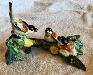 Stangl Pottery Bird Figure “three Chickadees” On A Branch Bright Color
