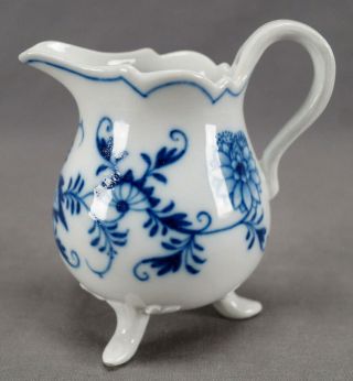 Meissen Hand Painted Blue Onion Footed 4 Inch Tall Creamer Circa 1860 - 1924