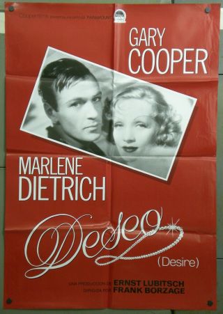 Qf35 Desire Marlene Dietrich Gary Cooper Ernst Lubitsch Rare 1sh Poster Spain