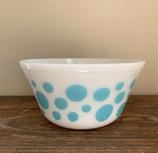 Federal Glass Teal Turquoise Blue Polka Dot Mixing Bowl 8” Vintage
