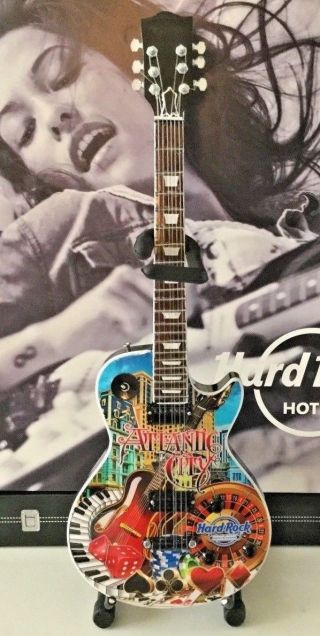 2018 Hard Rock Hotel & Casino Atlantic City Mini City T Guitar W/stand Box 9.  5 "