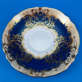 Cobalt Blue with Gold Design and Florals Crown Staffordshire Tea Cup & Saucer 4