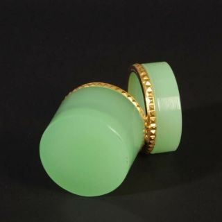 VINTAGE jewelery box French opaline glass firepolished gold metal plate green 5