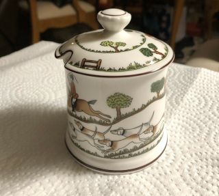 Crown Staffordshire Hunting Scene Jam/jelly & Lid.
