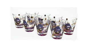 Vintage Libbey Psyche Fish Lowball Cocktail Glasses,  Set Of 8
