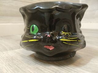Vintage Mccoy Pottery Winking Black Cat Head Planter 5 " Tall