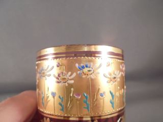 Old Antique Moser Art Glass Cranberry & Gold Enameled Daisy Tumbler 7