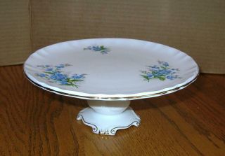 Rare Vtg Rotal Albert Forget Me Not In Blue Footed Cake Plate Stand Tidbit