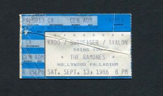 1986 The Ramones Concert Ticket Stub Hollywood Palladium Ca Animal Boy